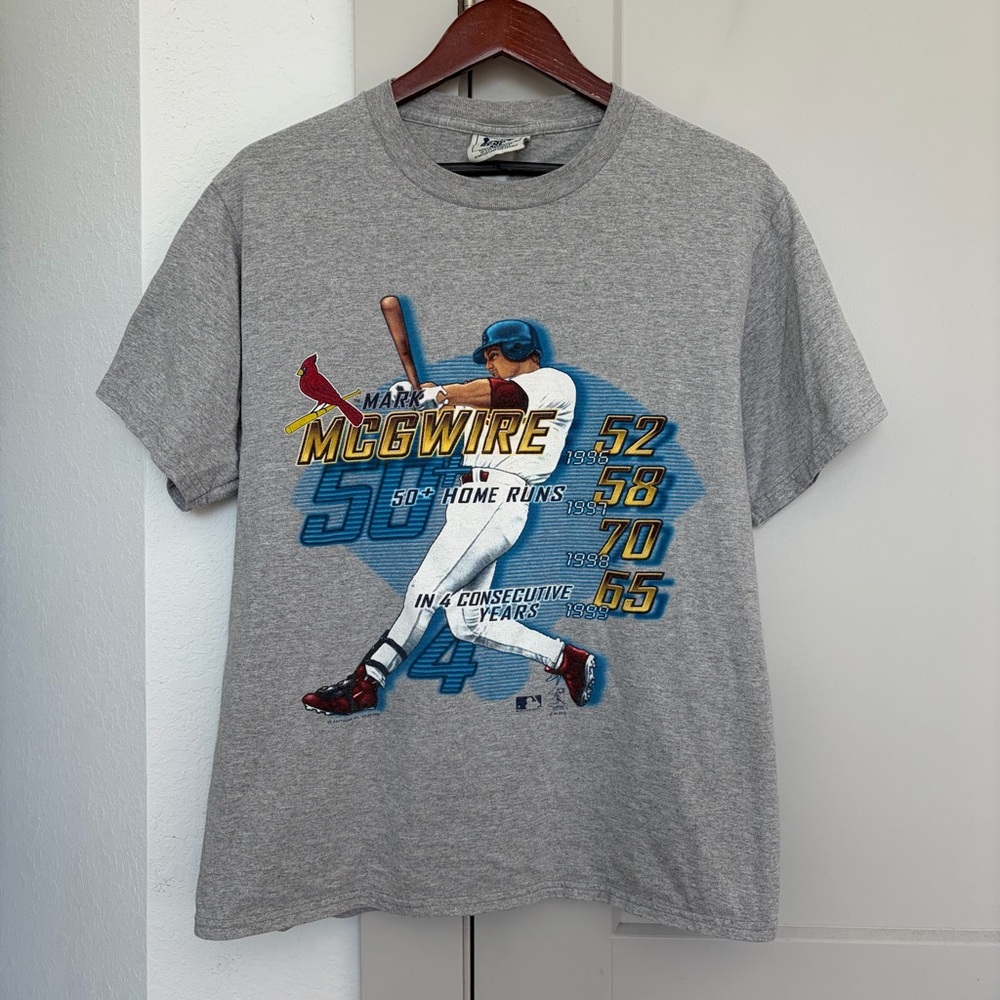 Y2K MARK MCGWIRE 50+ HOME RUNS ST. LOUIS CARDINALS GRAPHIC T-SHIRT GREY MEN'S M
